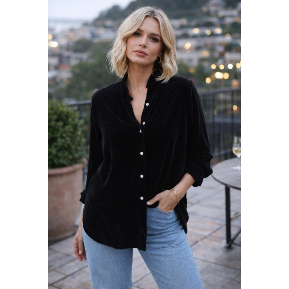 Women's Talbots Black Velvet Button Down Shirt Size 8